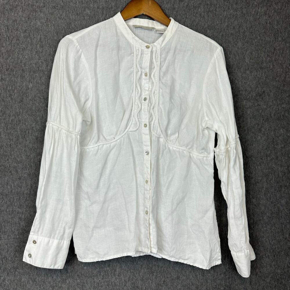Tweeds White Linen Button Up Top Sz L Babydoll Cut Western Pilgrim Cottagecore